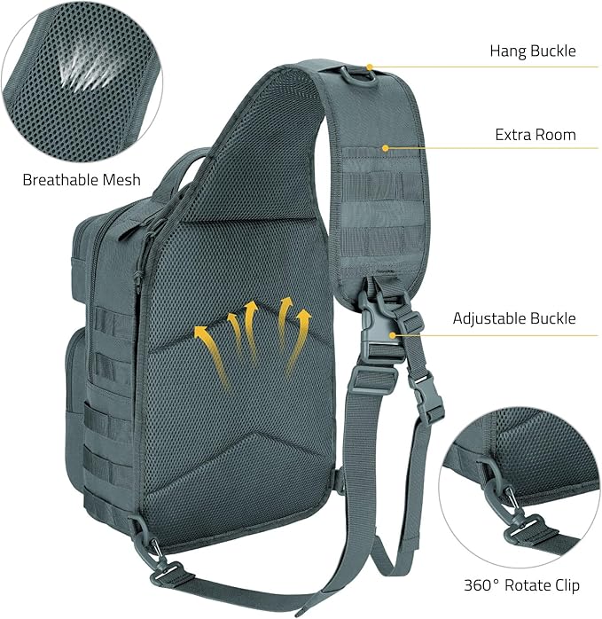CVLIFE Tactical Sling Bag Backpack for Men Military Shoulder Sling Bag Molle Army Assault Detachable Tactical Bag with Bottle Holder Concealed Carry Daily Day Pack Work Bag for EDC Hiking, Grey