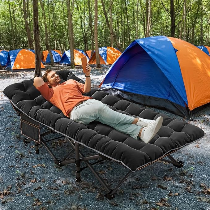 ABORON 2PK XXL Camping Cot for Adults 900LBS - 78"×32" Oversized Folding Bed with Mattress Pad, Heavy Duty 1200D Oxford Outdoor Cot with Carry Bag