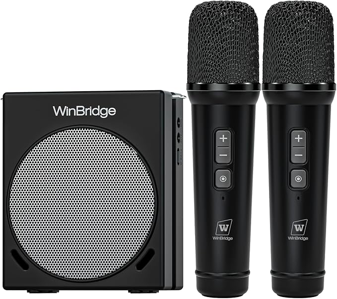 Portable Microphone & Bluetooth Microphone System with Speaker, WinBridge S90 30W Voice Amplifier PA System with 2 Wireless Handheld Mics for Teachers, Tour Guide, Clear Sound