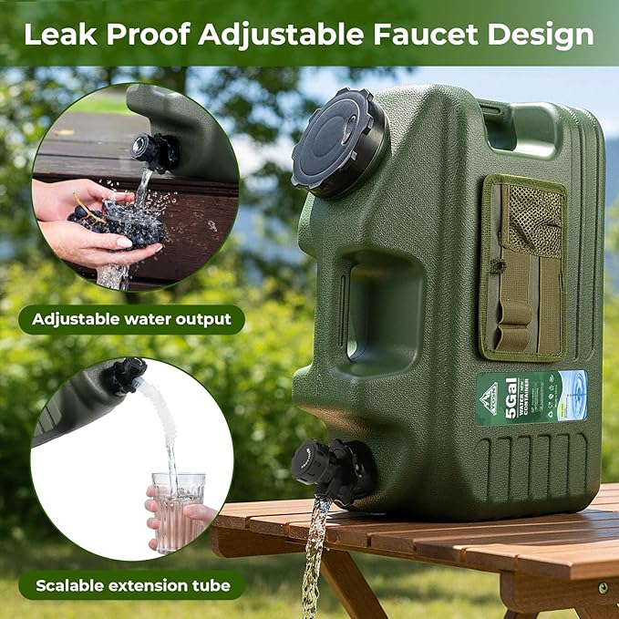 5 Gallon Water Jug, Camping Water Container, BPA Free Portable Water Dispenser with Spigot, Leak-Proof Large Camping Water Jug for Emergency Storage, Outdoor, Hiking, Road Trips