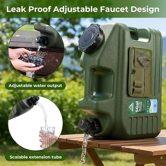 5 Gallon Water Jug, Camping Water Container, BPA Free Portable Water Dispenser with Spigot, Leak-Proof Large Camping Water Jug for Emergency Storage, Outdoor, Hiking, Road Trips