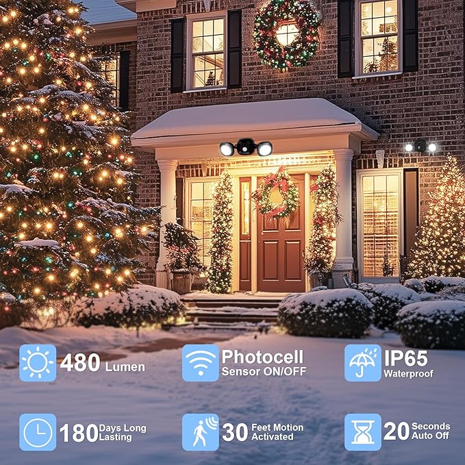 TOOWELL Battery Powered Flood Lights Outdoor with Remote - Security Lights Outdoor Motion Sensor IP65 Waterproof Wireless Flood Lights Outside for Garage Backyard Garden Patio Porch Stair