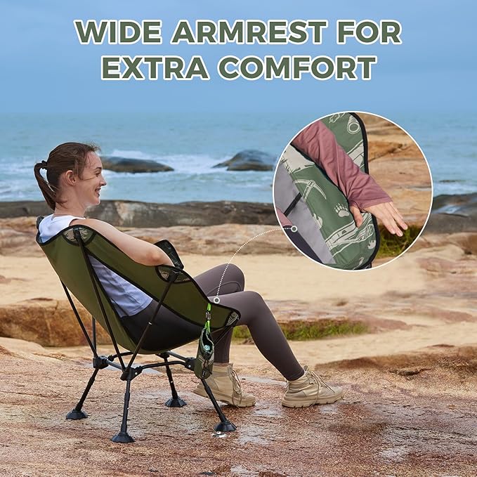 ATEPA UFO3.0 Backpacking Camping Chair, Ultralight Extra Wide Comfortable Folding Chairs Heavy Duty Portable Hexagon Ergonomic Height Adjustable Seat with Anti-Sinking Feet for Hiking, Forestcamp