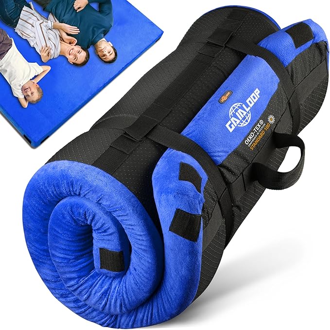 3 Inch Memory Foam Camping Mattress, Dual Layer Thick Sleeping Camp Pad for Car Tent Cot, Roll-Up Portable Glamping Floor Bed for Guests Sleepover