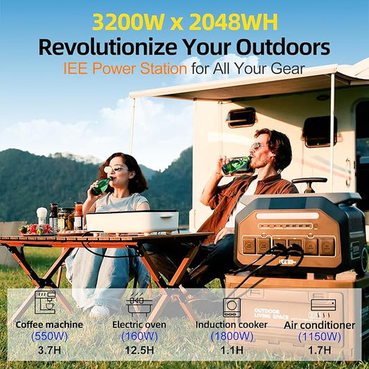 IEE 3200W Solar Generator P3200 with 200W Solar Panel, 2048Wh Portable Power Station, 1800W AC Charging & 1000W Solar Charging, LFP Battery, 14 Output Ports, APP Control, for Home Backup, Camping, RV