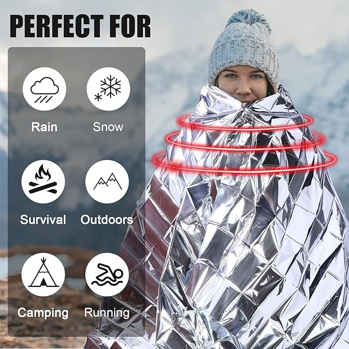 Suhine 200 Pcs Homeless Care Package Supplies Bulk 100 Emergency Survival Thermal Blankets 100 Socks Unisex Winter for Men Women Outdoors First Aid