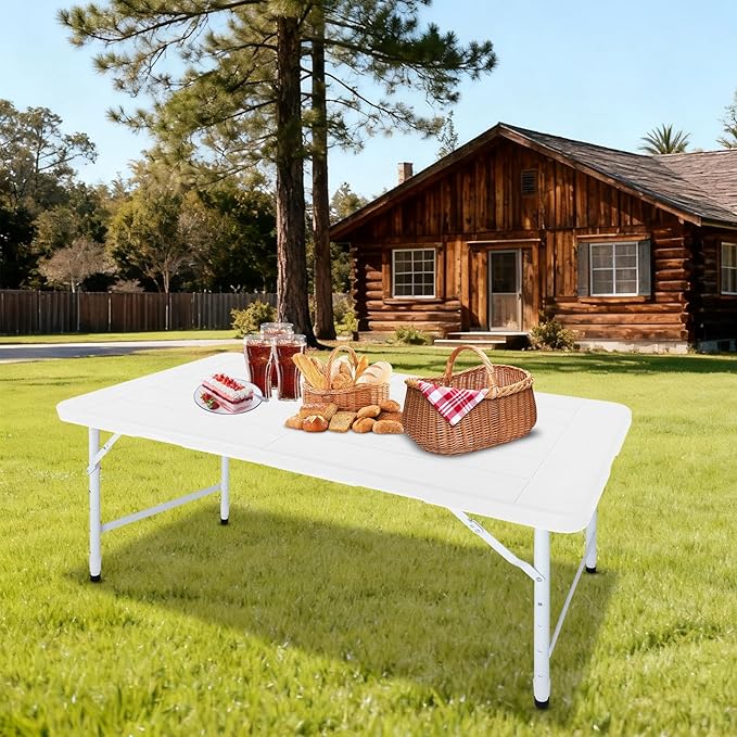 Folding Table, 4FT/6 FT Foldable Table with Carrying Handle, Steel Legs Heavy Duty Portable Utility Table for Party, Dining, Wedding, Events, Picnic Indoor, Outdoor, Camping