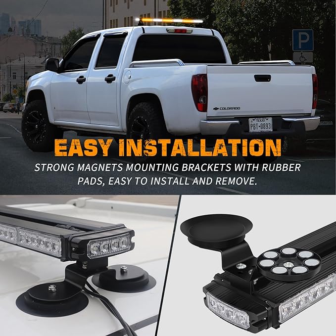 XRIDONSEN 28.4" 80 LED Roof Top Strobe Light Bar Amber White Emergency Warning Hazard Safety Double Side Traffic Advisor Lights w/Controller Magnetic Base for Plow Trucks Construction Vehicles Wrecker