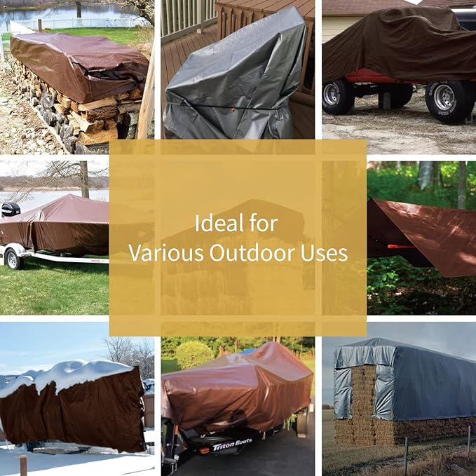 GUARD SHIELD Tarps Heavy Duty Waterproof 16x20 Feet Brown/Silver Poly Tarp Cover Outdoor Thick UV Resistant Tarpaulin with Grommets 10mil (2-Pack)