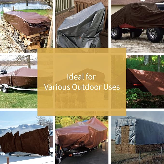 GUARD SHIELD Tarps Heavy Duty Waterproof 10x12 Feet Brown/Bright Silver Poly Tarp Cover Outdoor Thick UV Resistant Tarpaulin with Grommets 10mil