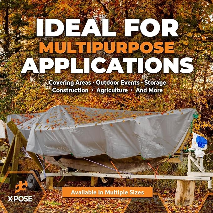 Heavy Duty Silver Poly Tarp 7' X 30' (2-Pack) - Multipurpose Protective Cover - Durable, Waterproof, Weather Proof, Rip and Tear Resistant - Extra Thick 12 Mil Polyethylene - by Xpose Safety