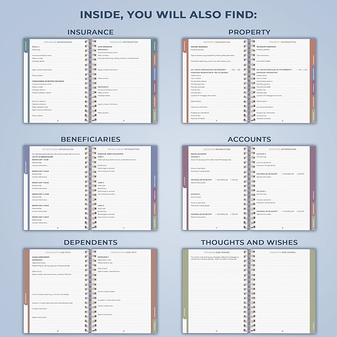 Clever Fox When I Die Planner With Pockets for Documents – End-of-Life Organizer Binder for Important Personal Info & Final Wishes (Smoke Blue)