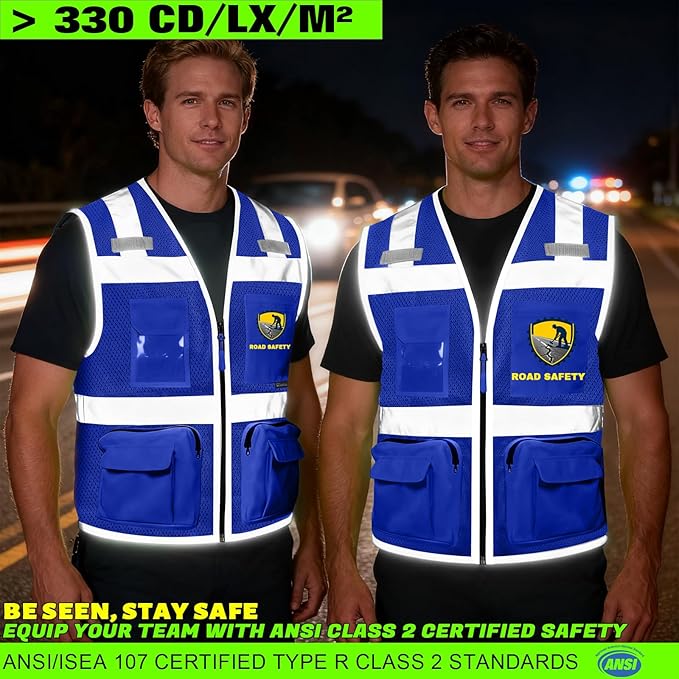 BeautyWill Custom Logo Safety Vest Class 2 High Visibility Reflective Vest for Men - Personalized Logo Team Vest