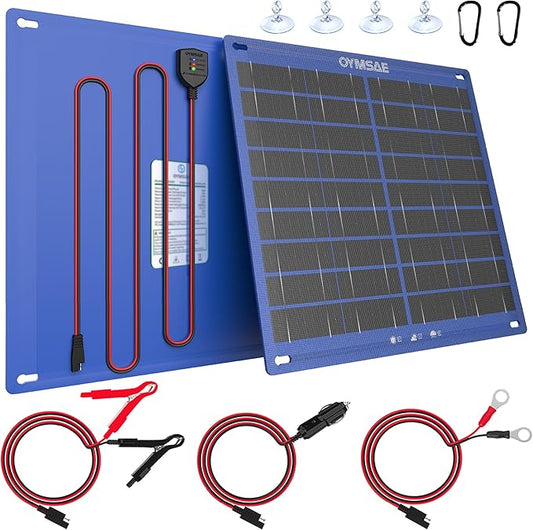 OYMSAE 30W 12V Solar Panel Battery Charger Portable Waterproof Power Trickle Battery Charger & Maintainer for Car Boat Automotive RV with Cigarette Lighter