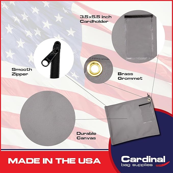 Interoffice Transit Mailbag, Canvas Envelope, Grommet for Padlock & Zip Tie, Large Zipper Pouch, Sack for Documents, 14 x 11 inch (Gray)