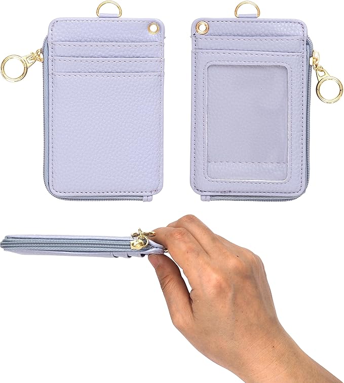 2-in-1 ID Badge Holder & Lanyard Wallet - Multi-Use Womens Small Wallet with Removable Wristlet & Neck Lanyard, Clear Window, 5 Card Slots, Phone Holder, Ring Keychain - Blue