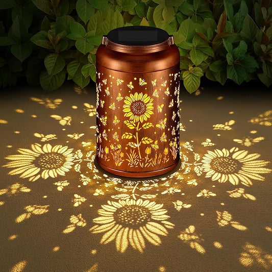 Solar Lanterns Outdoor, Waterproof Hanging Metal Solar Lanterns LED Decoration for Garden, Yard, Patio - Perfect Birthday Gifts for Women Mom Grandma(Sunflower+Bee)