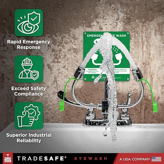 TRADESAFE Faucet Mount Eye Wash Station OSHA Approved - Emergency Eye Wash Station, Eye Wash Station for Sink Faucet, Eye Wash Sign Included, Eyewash Station ANSI Compliant