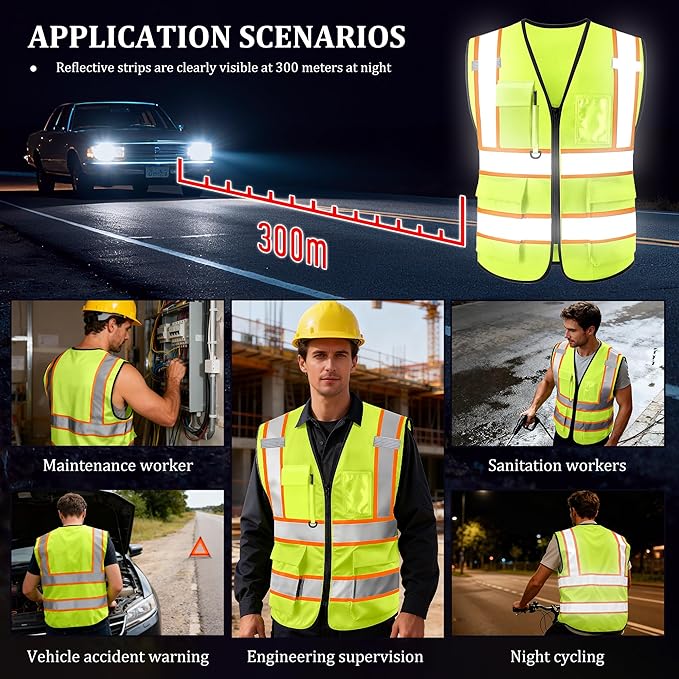 Custom Safety Vest with Logo, High Visibility Reflective Personalized Vest with Pockets and Zipper for Men Women Work