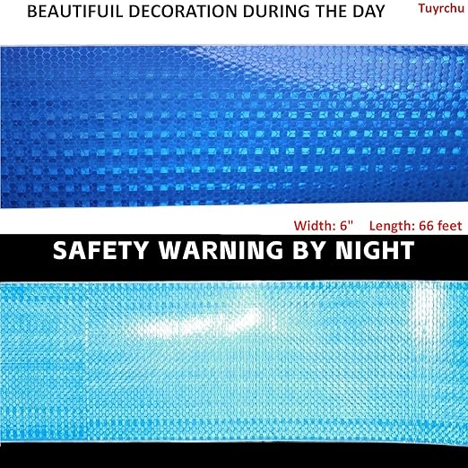 Blue Reflective Tape Outdoor Waterproof 6 inch, High Visibility Hazard Conspicuity Safety Industrial Marking Tape (66 feet)