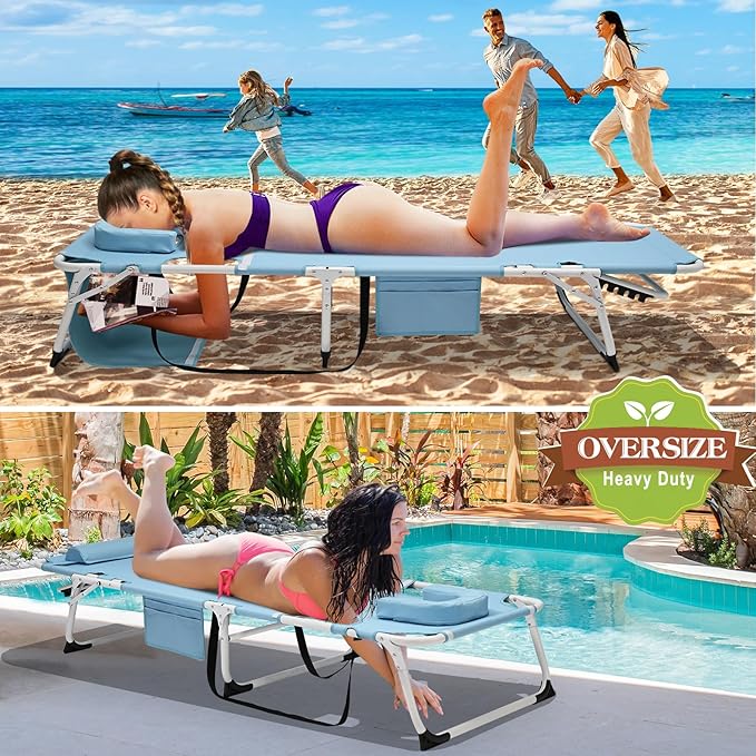 ABORON Patio Lounge Chair, Folding Guest Bed Cot for Adults, 500LB Heavy-Duty Capacity, Portable Extra Bed with Comfort Mat, Quick Fold Design for Indoor Guest Stays & Temporary Use