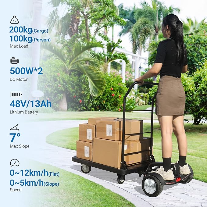 Electric Platform Truck,661lbs Capacity Heavy Duty Flatbed Cart, 1000W Powered Hand Truck Cart,15.5 Mile Endurance, for Warehouse High-Frequency Sorting, Stocking & Picking