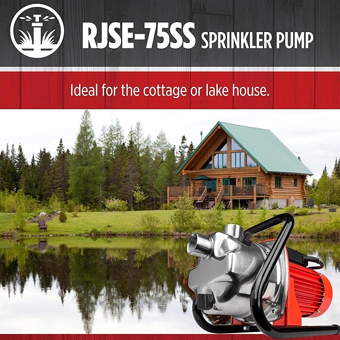 Red Lion RJSE-75SS 115 Volt, 3/4 HP, 11 GPM Stainless Steel Sprinkler Utility Pump with 8-ft. Cord, Red, 614432