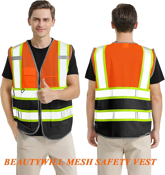 BeautyWill Custom Logo Safety Vest Class 2 High Visibility Reflective Vest for Men - Personalized Logo Team Vest