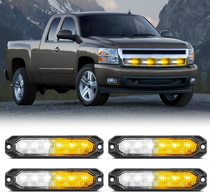 Nilight 4PCS 6LED Amber White Emergency Strobe lights 12V 24V Surface Mount Flashing Warning Hazard Light Ultra Slim Sync Feature Grille for Cars Trucks Van Off Road Vehicles SUV