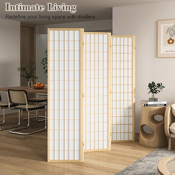 WelFurGeer 6 Panel Room Divider, Folding Privacy Shoji Screens, Room Partitions and Dividers, Decorative Room Dividers, Wall Dividers for Room Separation, Japanese Wood Room Divider for Home (Natural)