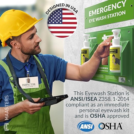 BPA Free Portable Eye Wash Station OSHA Compliant - Wall-Mounted First Aid Eye Wash Kit w/Mirror & 2X 16oz Empty Bottles - No Eye Wash Solution Included - Emergency Eyewash - Set of 2