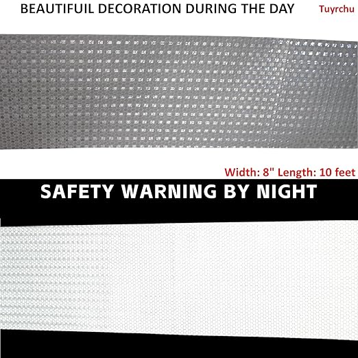 White Reflective Tape 8 inch Wide, Outdoor Waterproof Hazard Conspicuity Safety Warning Industrial Marking Tape (10 feet)