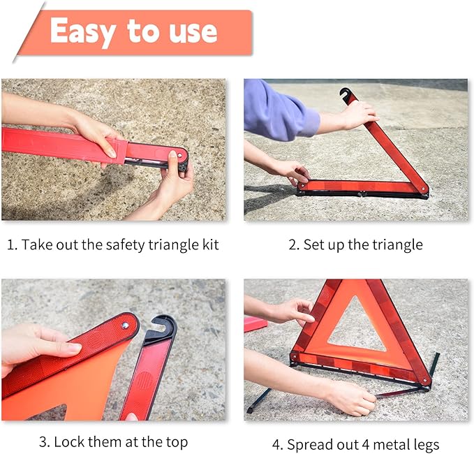 DEDC Car Safety Triangle Warning Kit, Set of 3 Roadside Emergency Kit with Reflective Warning Triangle,Visibility Roadside Vest, LED Road Flares Emergency Lights