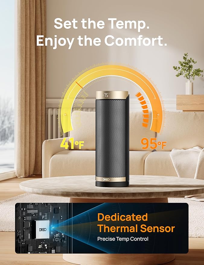 Dreo Space Heater, 1500W Electric Heaters for Indoor Use with Thermostat, 70° Oscillation, 8 Safety Protections, 5 Modes, Remote, 12H Timer, Quiet Portable Heater for Office, Bedroom, Large Room