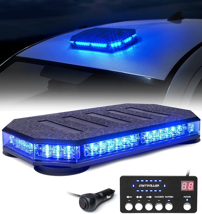 LUMENIX 42 LED Roof Top Strobe Beacon Light Bar Hazard Warning Emergency Flashing Police Cop Lights with Controller for First Responders Volunteer Firefighter POV Vehicles Trucks Blue (Patent Design)