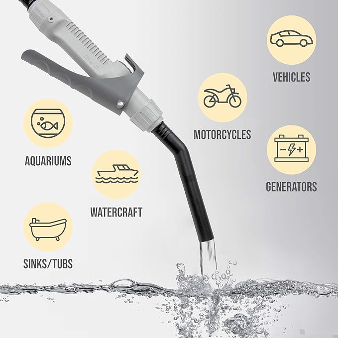 Deway Automatic Fuel Transfer Pump with Nozzle for Flow Control & Stop, Fits Most Gas Cans, Extra Long Hose, for Gasoline, Diesel Fuel & More