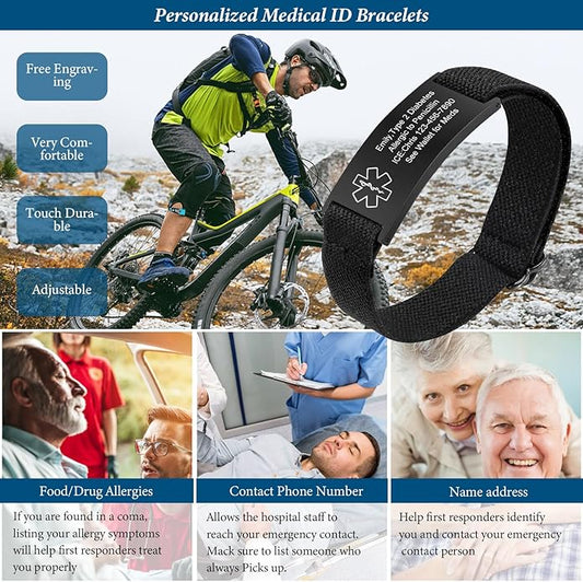 VNOX Medical Alert Bracelets for Men & Women Kids with Free Engraving Adjustable Stainless Steel Mesh Emergency Medical ID Bracelets Wristband