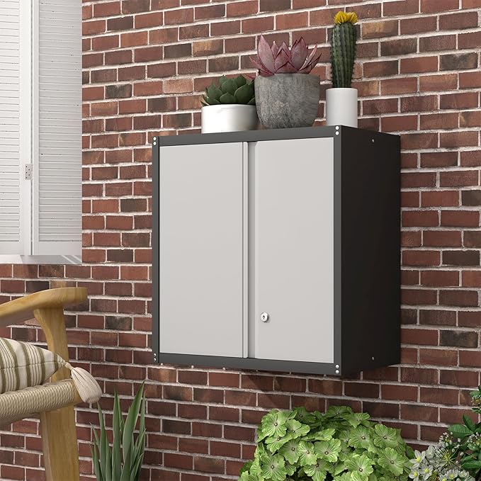 Garage Wall Cabinet,Locking Wall Cabinet with Shelves,Wall Mounted Storage Cabinet,Metal Wall Cabinet for Garage,Basement,Home,Gray