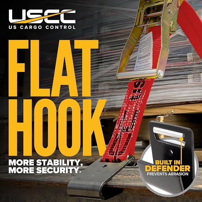 US Cargo Control Flat Hook Ratchet Straps 2 Inch X 30 Foot (10-Pack), 10,000 LBS Break Strength, Red Heavy Duty Ratchet Straps with Black Flat Hooks, Tie Downs for Flatbed Trailer