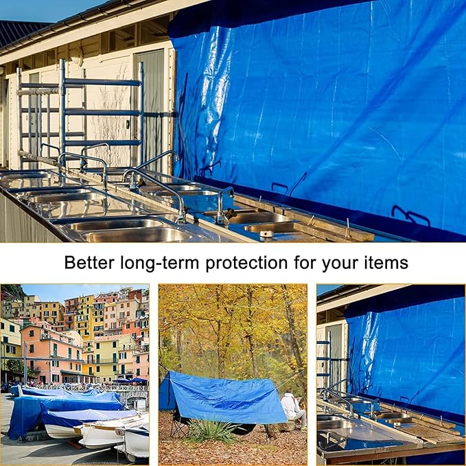 Large Tarp, Tarps Heavy Duty Waterproof 25x25, Waterproof Plastic Poly 16 Mil Thick Tarpaulin with Metal Grommets Every 19.5 Inches - Emergency Rain Shelter, Outdoor Cover, and Camping Use