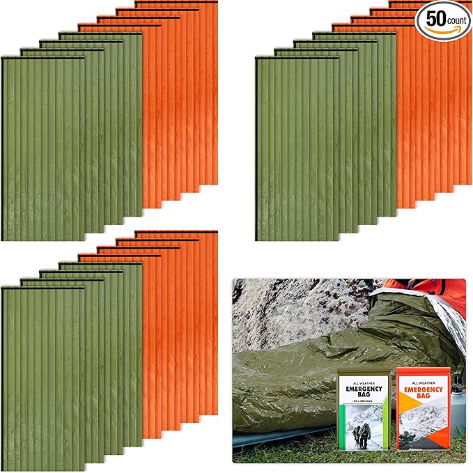 Preboun Emergency Sleeping Bag Bulk Portable Lightweight Survival Bag Thermal Bivy Sack Emergency Blanket Survival Gear for Outdoor Camping Hiking Homeless People Shelter