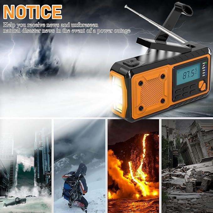 Goodes Hand Crank Emergency Radio - Portable AM/FM & Shortwave Radio with Solar/USB/Hand Crank Charging, 4000mAh Rechargeable Battery, Flashlight, Reading Light & SOS for Survival, Hiking & Storms