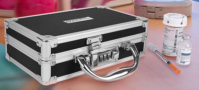 Vaultz Medicine Safe Case w/ Combination Lock - Pack of 3 Cases, 8.35 x 5 x 2.5" - Black
