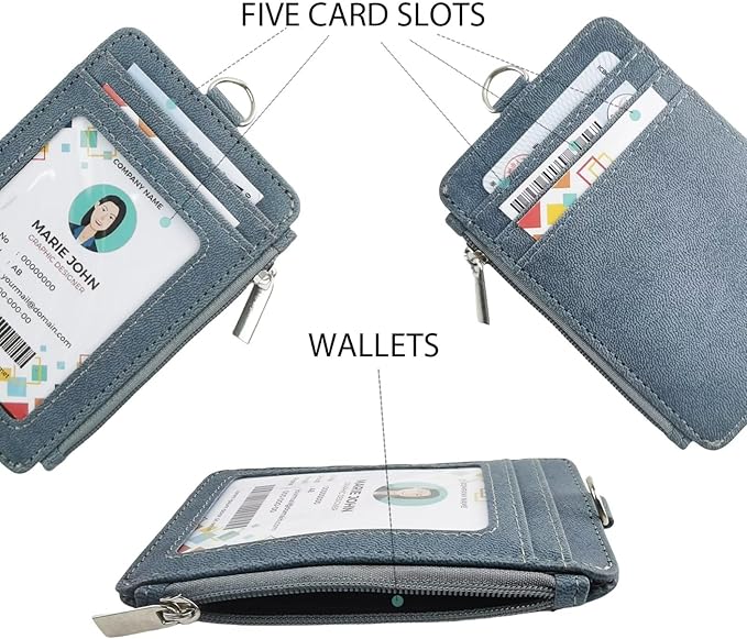 bolimoss 2-in-1 ID Badge Holder with Lanyard Wallet,Vertical ID Badge Card Holder with 1 Clear ID Window, 4 Credit Card Slots, 1 Side Zipper Pouch, Detachable Wristlet & Neck Lanyard (Green)