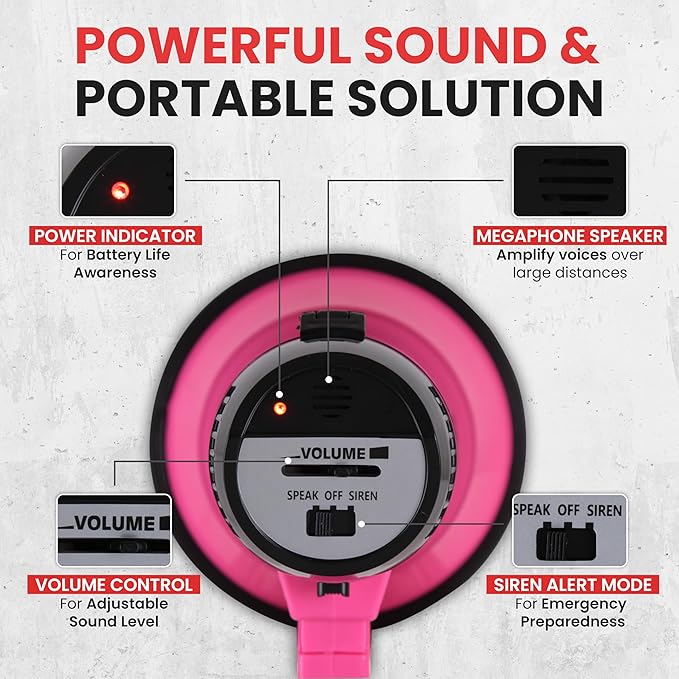 PYLE-PRO Portable Megaphone Speaker Siren Bullhorn - Compact and Battery Operated with 20 Watt Power, Microphone, 2 Modes, PA Sound and Foldable Handle for Cheerleading and Police Use PMP24PK (Pink)