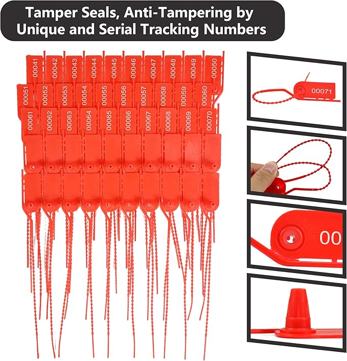 1000 Plastic Security Seals Secure Anti-Tamper Fire Extinguisher Tags Numbered Zip Ties Inspection Tags Breakable Label Tags Pull Tite Safey Tags for First Aid Kits, Clothes,Bags (Red)