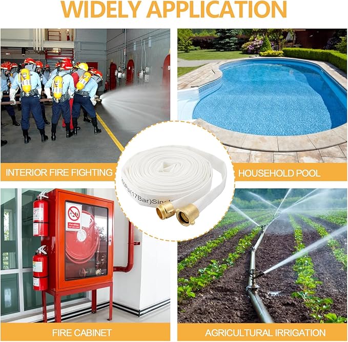 Fire Hose,1-1/2" ID X 75 FT, Single Jacket TPU, 450 PSI Burst Pressure, Industrial Fire Hose with NST/NH Brass Couplings for Indoor Use