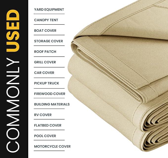 PROTARP Heavy Duty 14 OZ Water Resistant Canvas Tarp, UV Resistant Tarpaulin Cover with Rustproof Brass Grommets, Multipurpose for Canopy, Roof, Camping, Woodpile (Off White 12'X12')