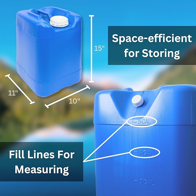 5-Gallon Stackable Water Tanks for Long-Term Emergency Storage | Complete Water Storage Kit for Survival with Lids, Spigot, Water Treatment, Hose & Faucet Attachment (4 Tanks (20 Gallons))