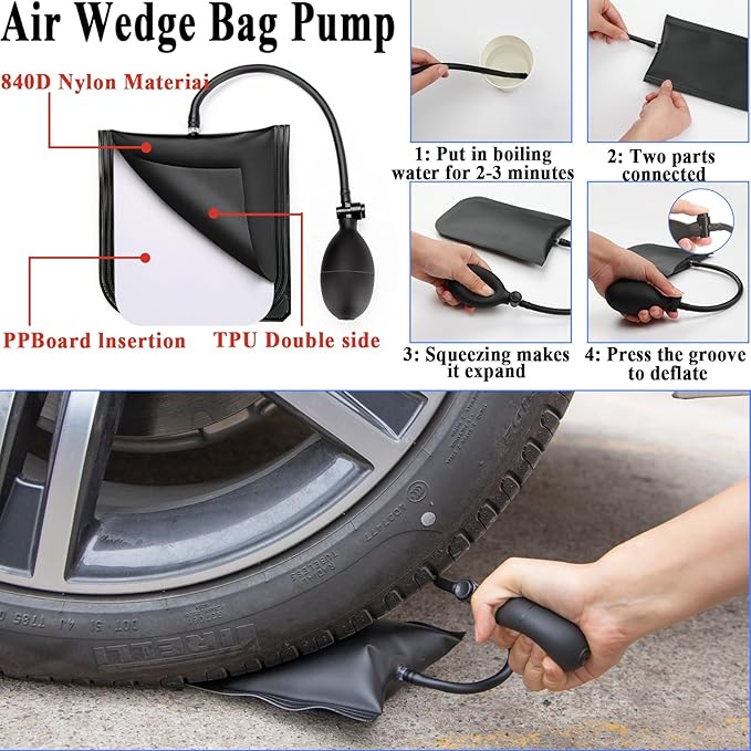 AUTODECO Car Emergency Roadside kit with Scissor Jack Air Compressor Jumper Cables Car Safety Kit Air Wedge Bag Pump Safety Kit